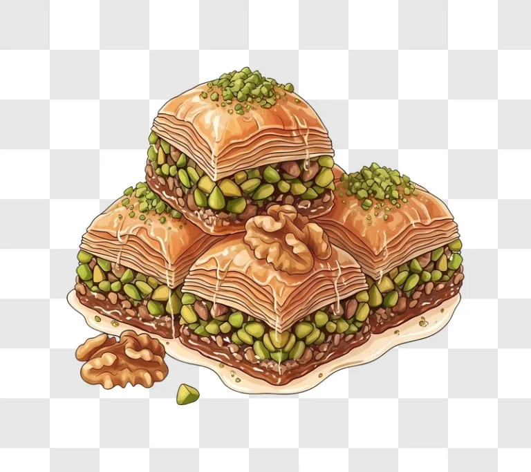 pistachio baklava stack with walnuts