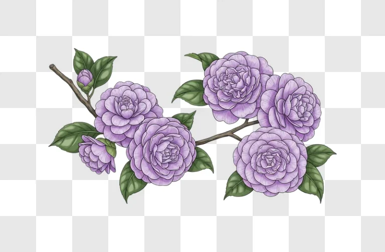 purple camellia flowers on branch