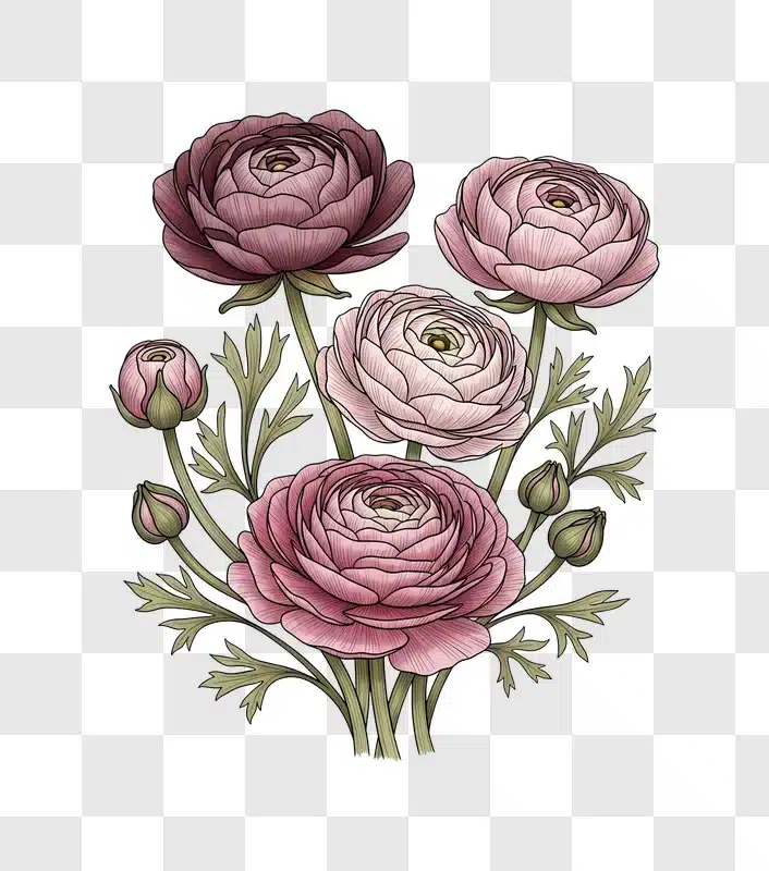 ranunculus flowers in bloom illustration
