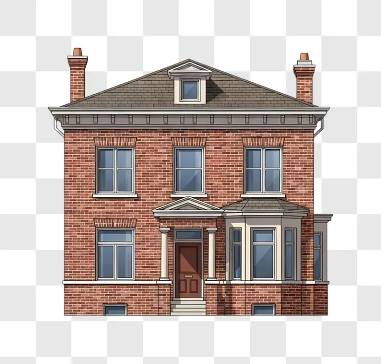 red brick victorian house illustration