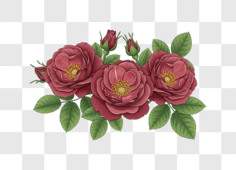 red roses with green leaves illustration