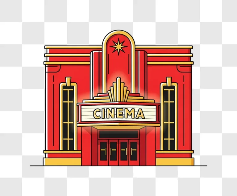 retro cinema building with marquee and doors
