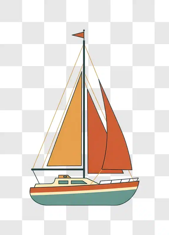 sailing yacht with orange sails on water