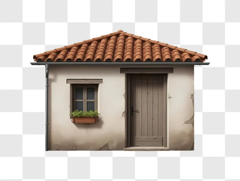 small white house with tiled roof