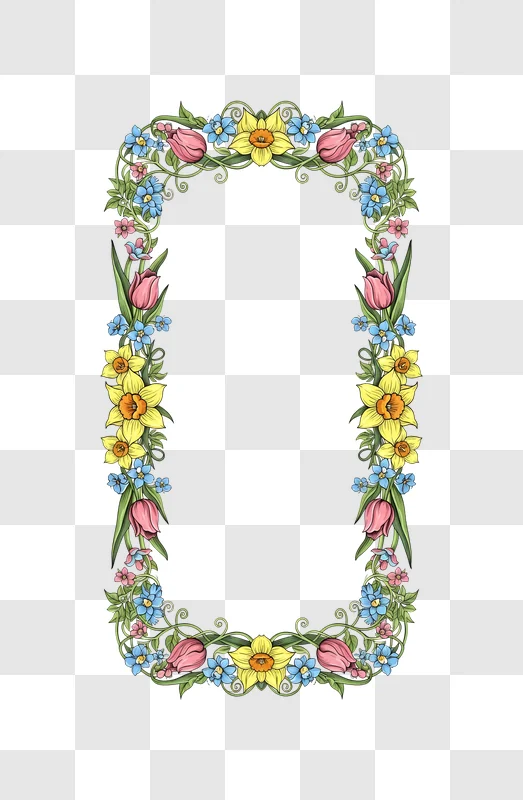 spring floral border with tulips and daffodils