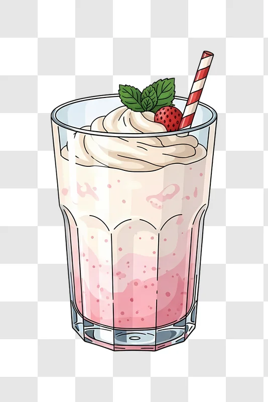 strawberry milkshake with whipped cream and mint