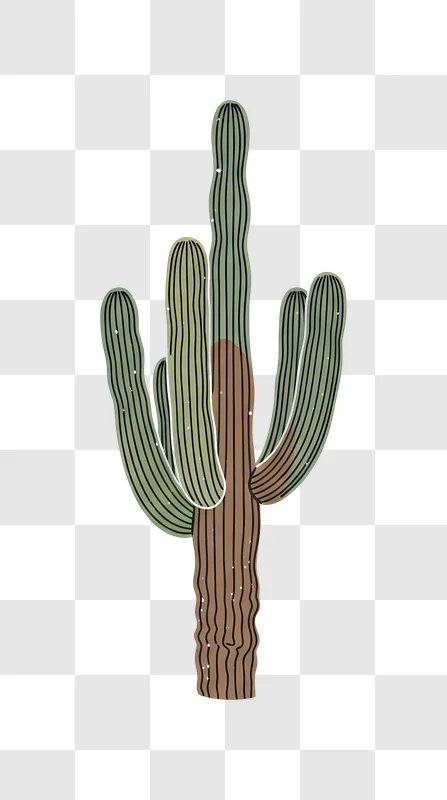 stylized saguaro cactus against desert backdrop