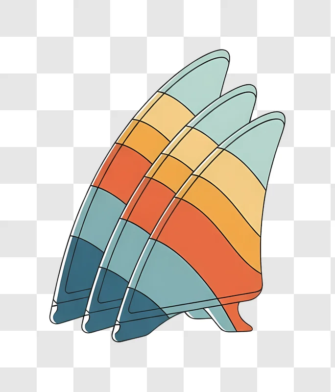 surfboard fins with sunset color stripes