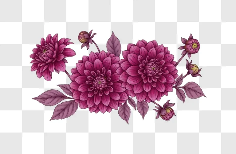 vibrant dahlia flowers and buds illustration