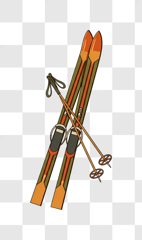 vintage ski poles and skis crossed