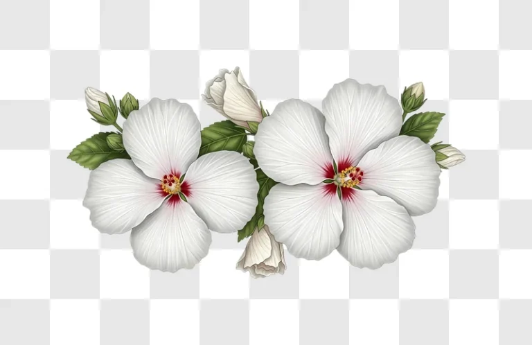 white hibiscus flowers with buds blooming
