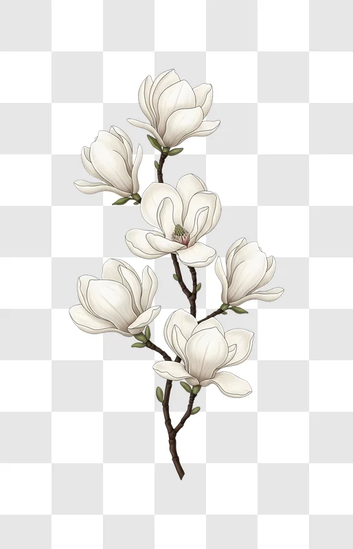 white magnolia flowers on branch