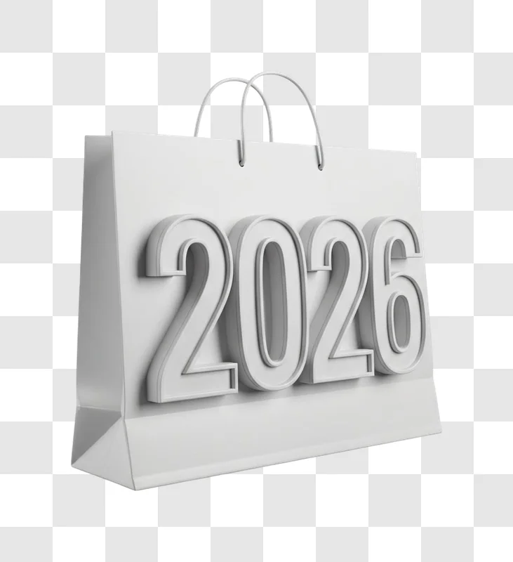 white shopping bag with 2026 numbers