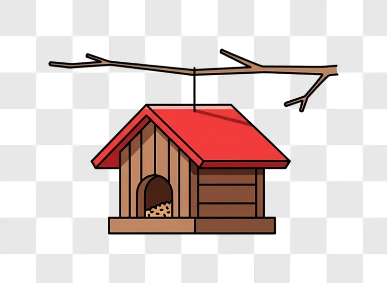 wooden birdhouse with red roof hanging