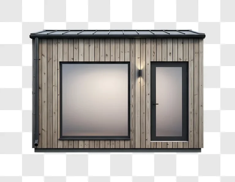 wooden facade with window and door