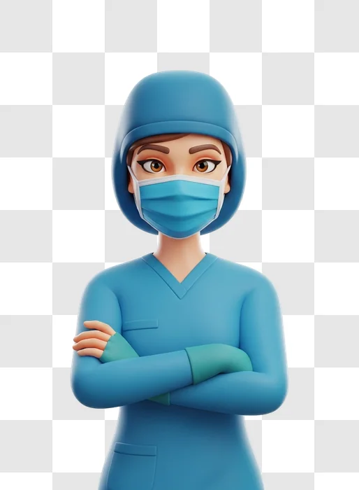 3d female doctor with mask arms crossed