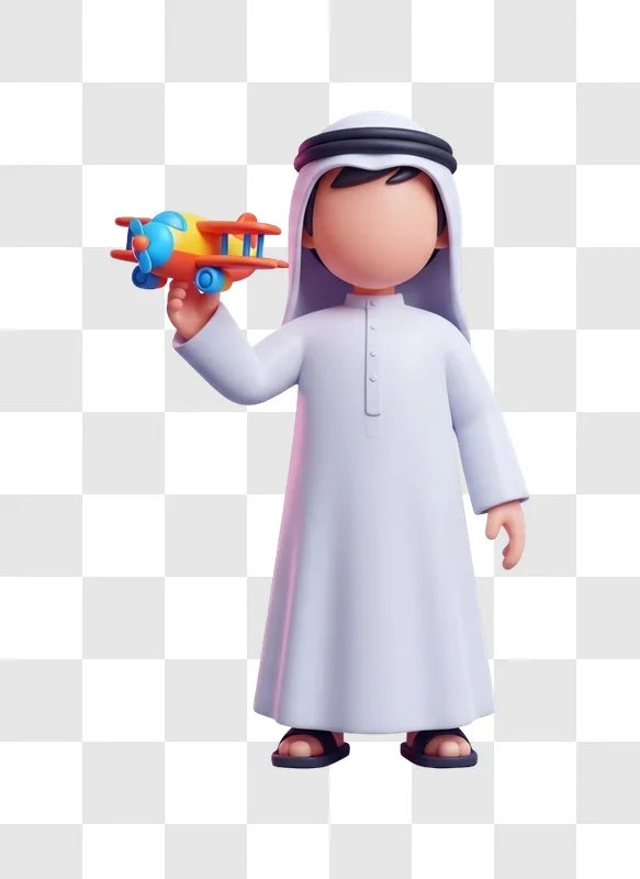 3d render arab character playing with biplane
