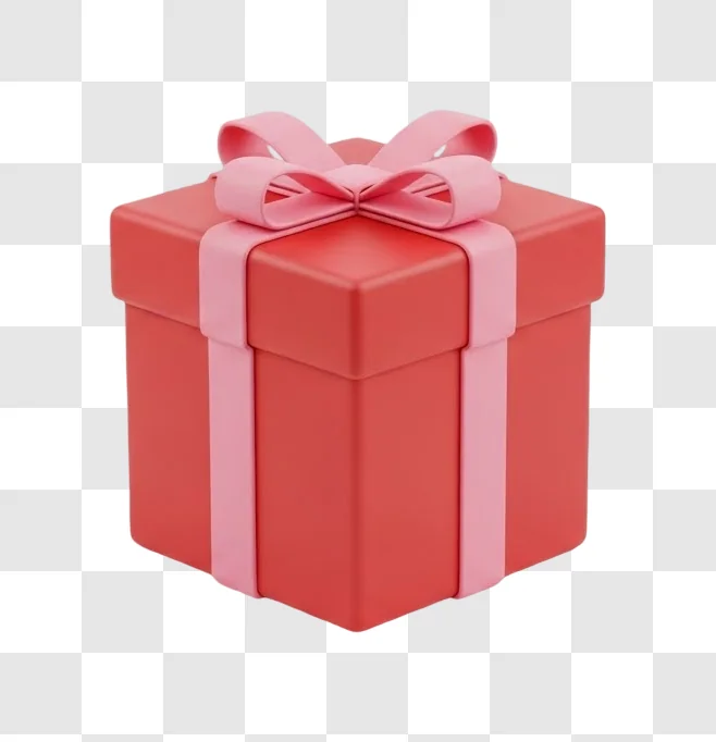 3d rendered red gift box with pink ribbon