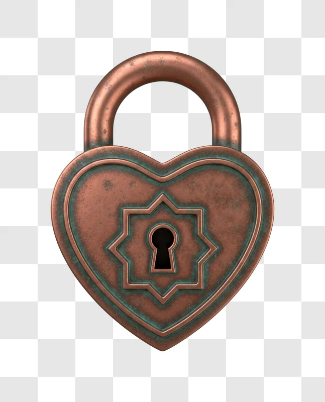 antique copper heart padlock with star keyhole