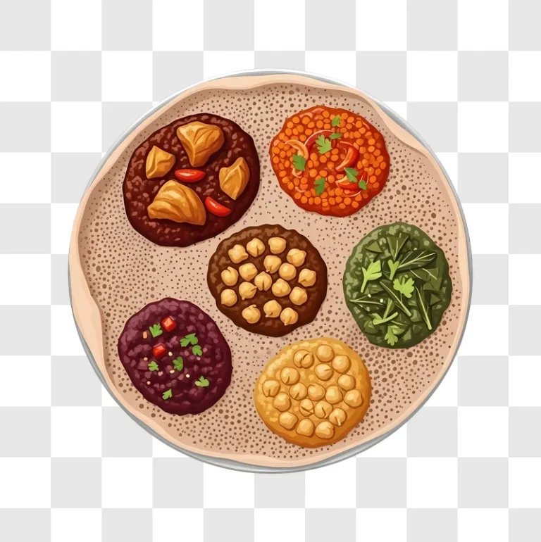 assortment of ethiopian food on injera