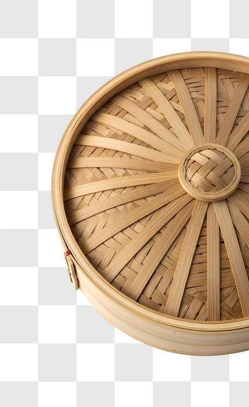 bamboo steamer basket on white