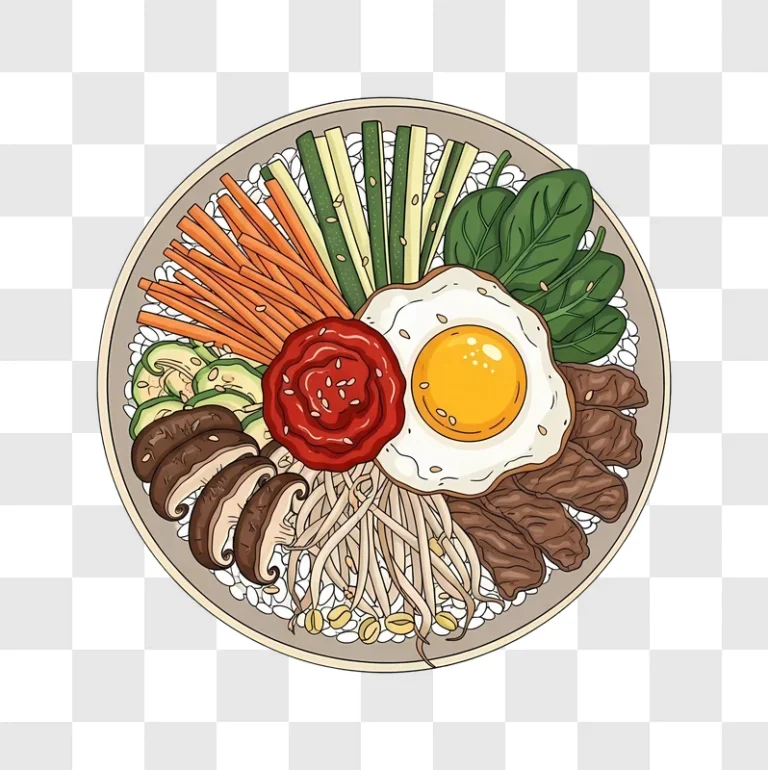 bibimbap dish with fried egg and beef