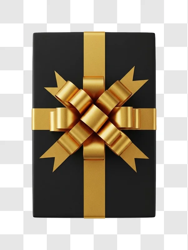 black gift box with gold ribbon