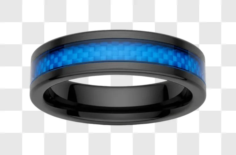black ring with blue inlay detail