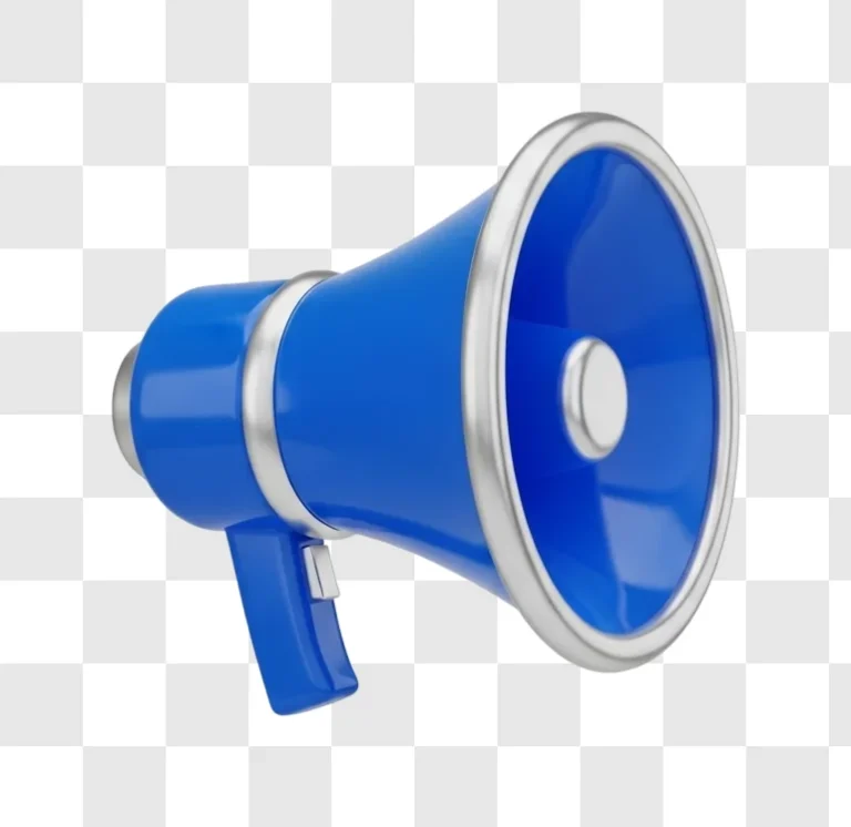 blue 3d megaphone with silver accents