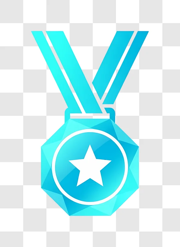 blue award medal with white star