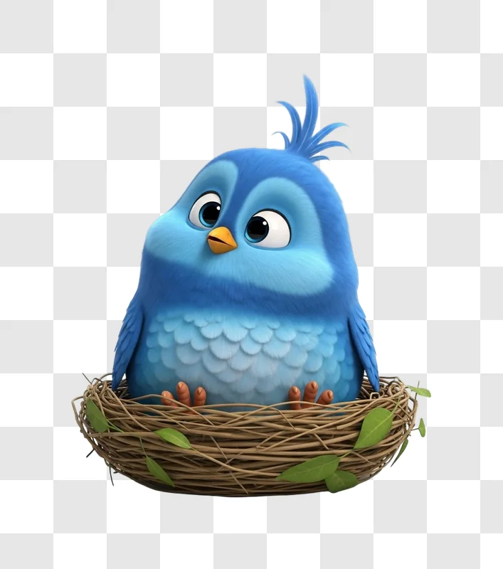 blue cartoon bird in nest