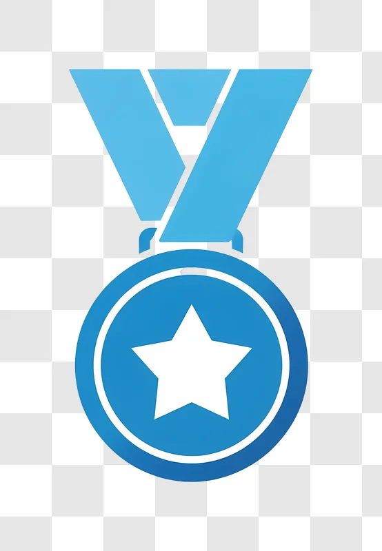 blue medal with white star and ribbon