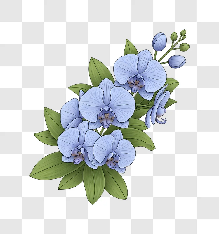 blue orchid flowers with green leaves