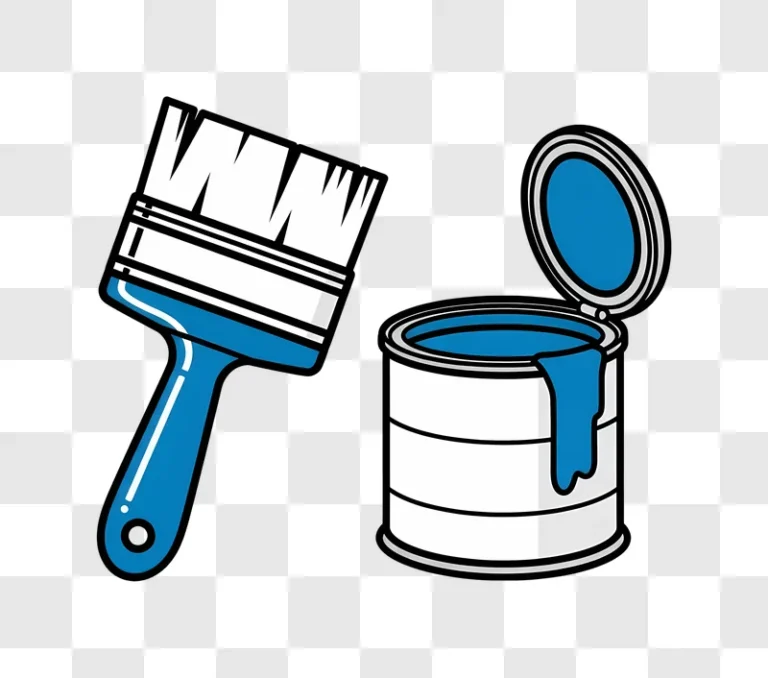 blue paint can with brush on yellow