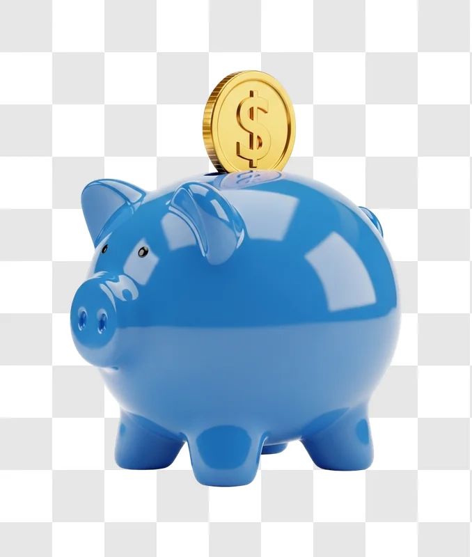 blue piggy bank with coin
