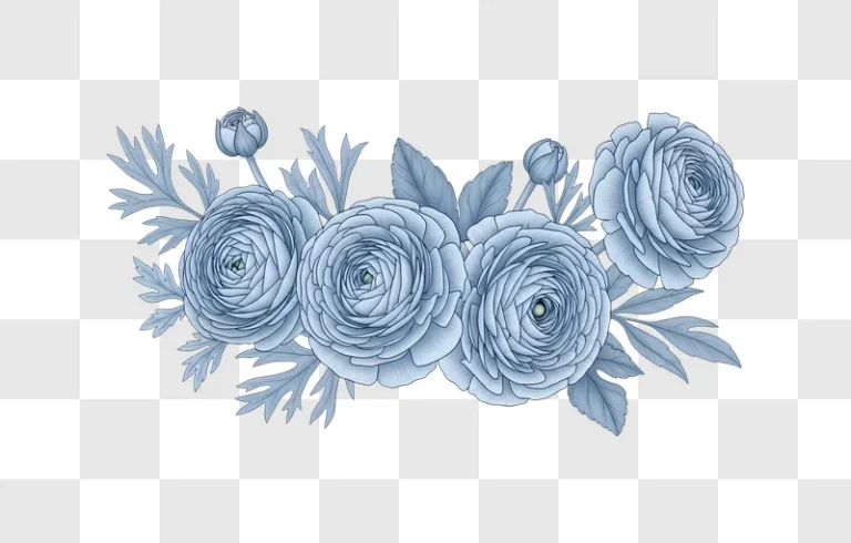 blue ranunculus flowers illustration