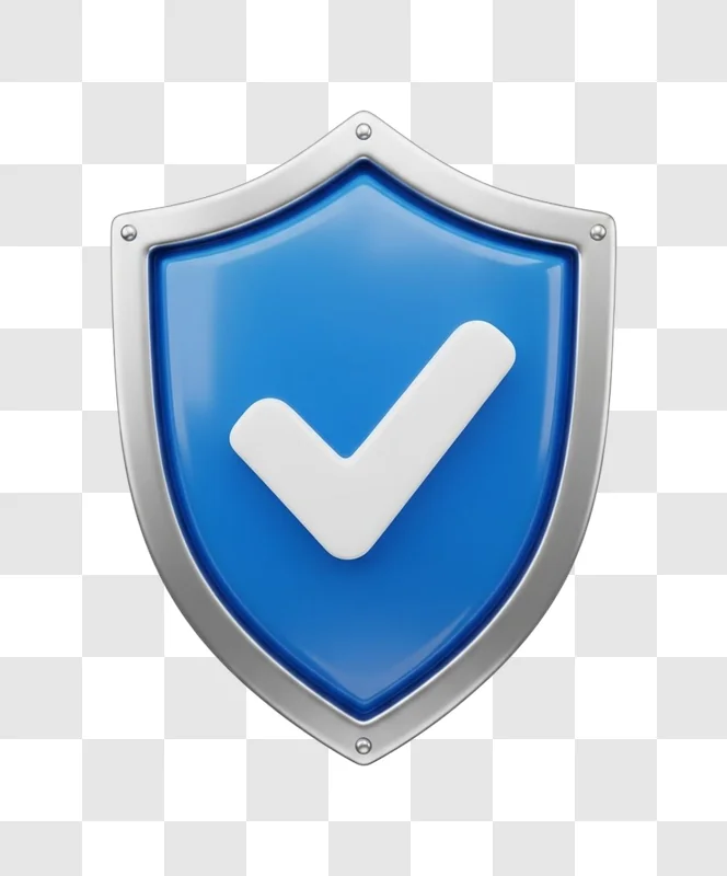blue shield with white checkmark symbol