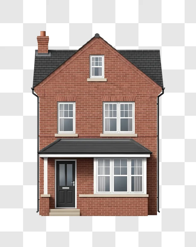 brick house with black door and windows