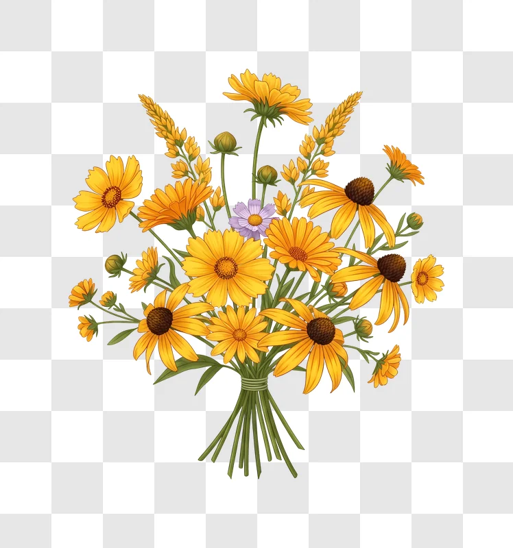bright yellow and orange wildflower bouquet illustration