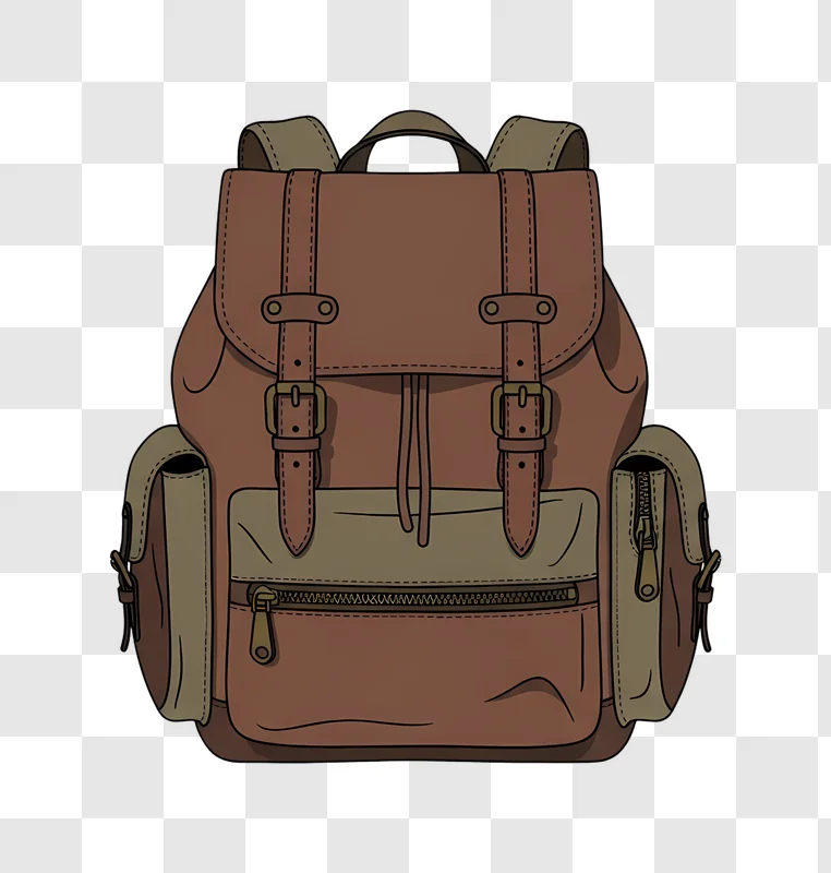 brown leather backpack with brass buckles