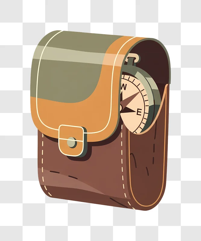 brown leather satchel with compass inside