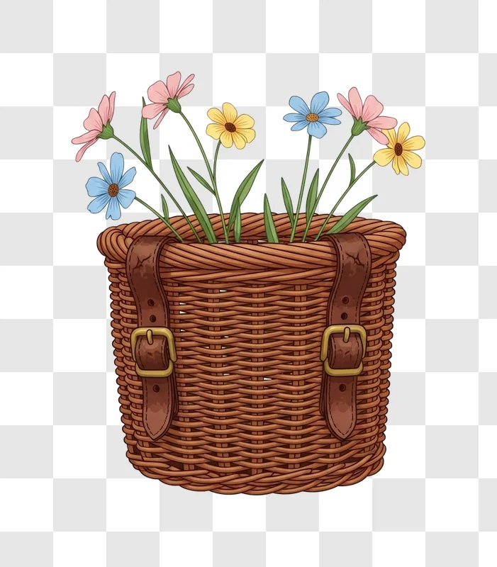 brown wicker basket with flowers