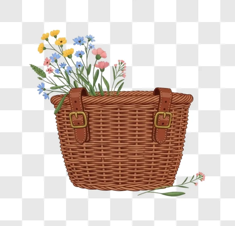 brown wicker basket with leather straps