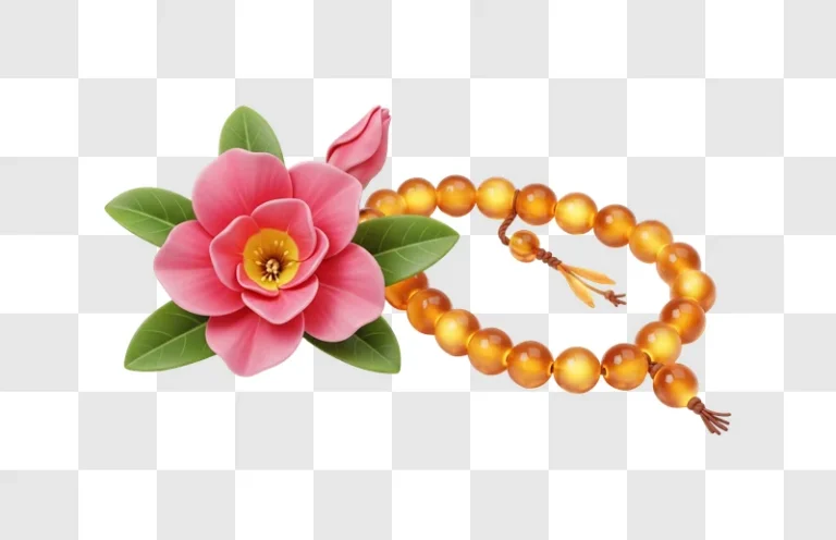 buddhist prayer beads with pink flower