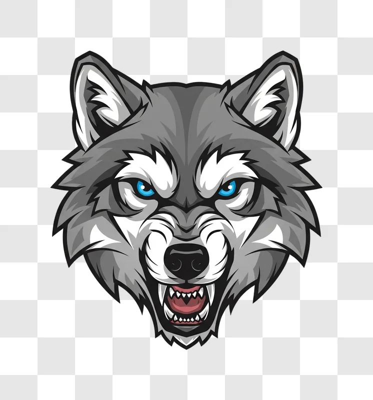 cartoon angry wolf head closeup face