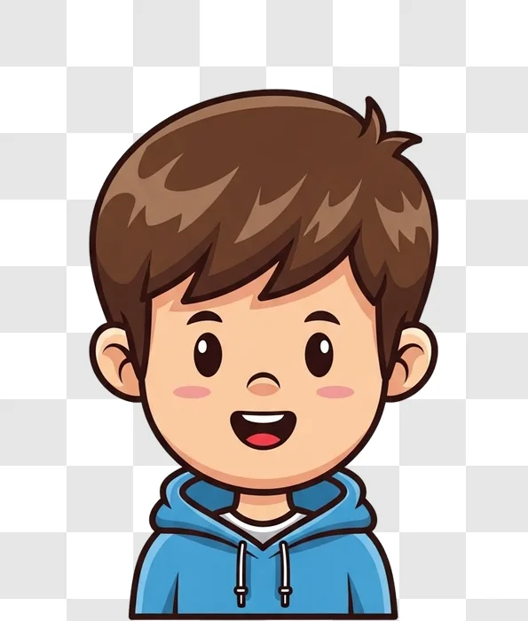 cartoon boy with blue hoodie smiling