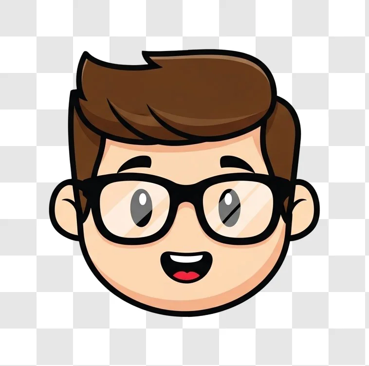 cartoon boy with brown hair glasses
