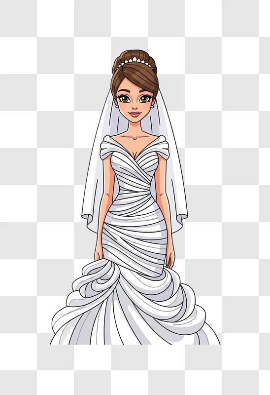 cartoon bride in white wedding dress