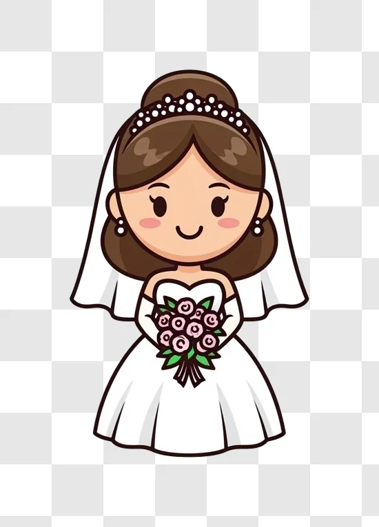 cartoon bride with bouquet and veil