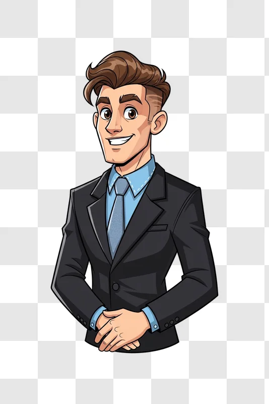 cartoon businessman in a suit smiling